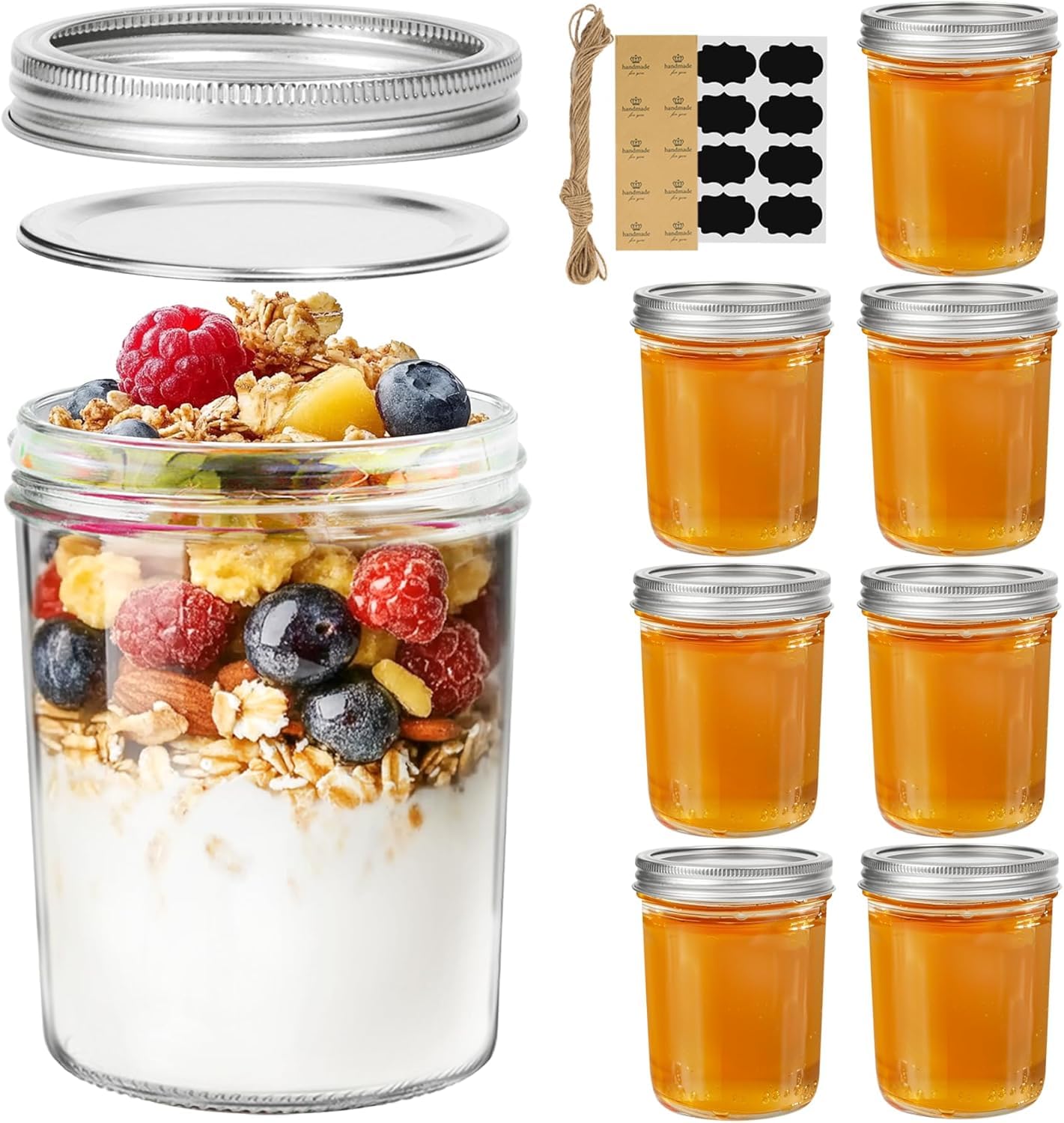 ComSaf tarros Mason boca ancha 16oz con tapas y banda, ideales para conservar