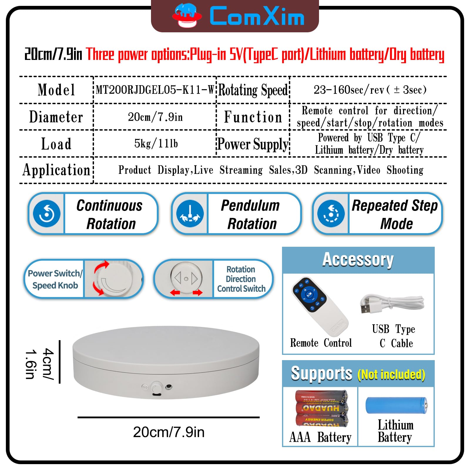 ComXim control remoto permite ajustar velocidad y dirección fácilmente.