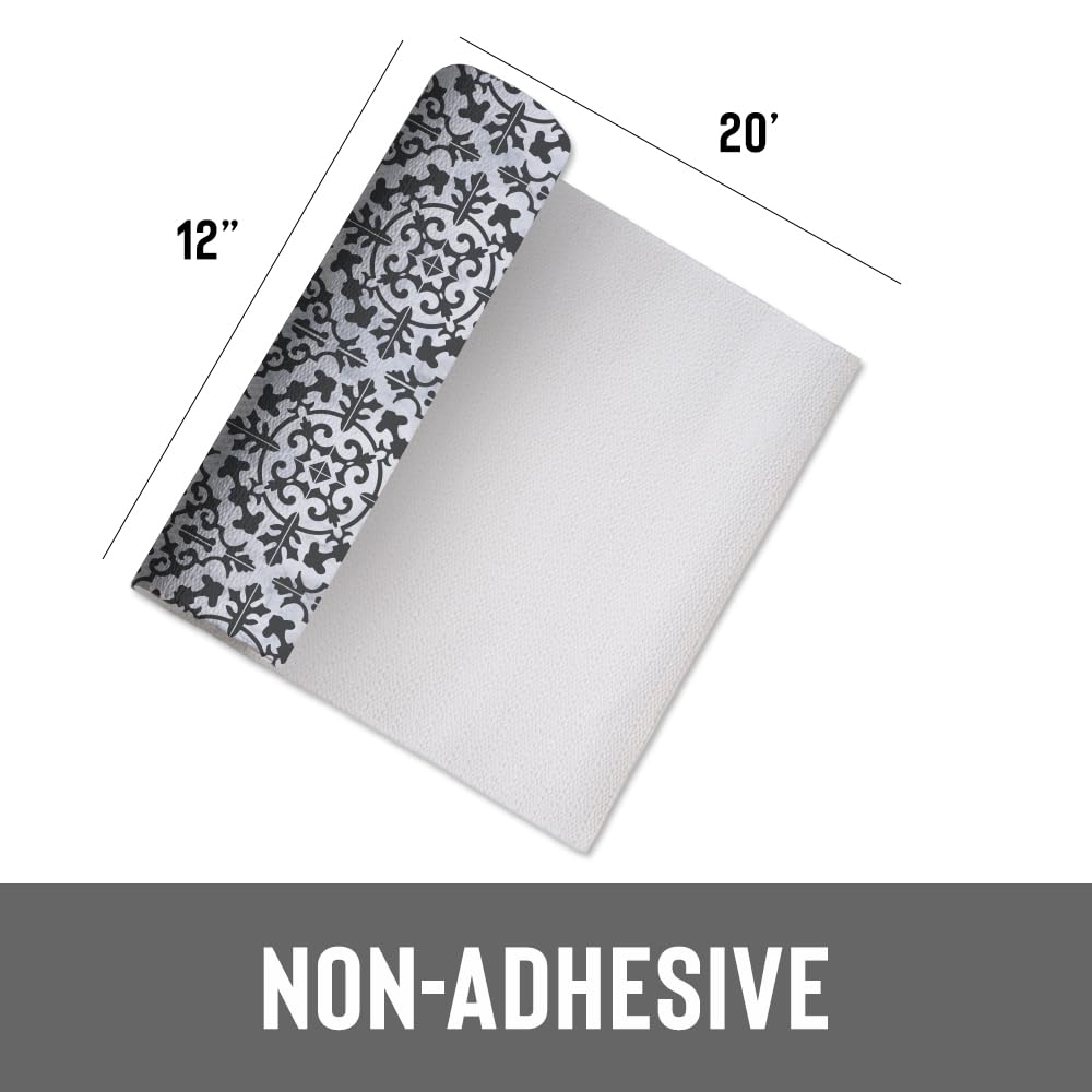 Con-Tact Grip Prints, diseño Carrara Carbón, protege estantes con acabado decorativo