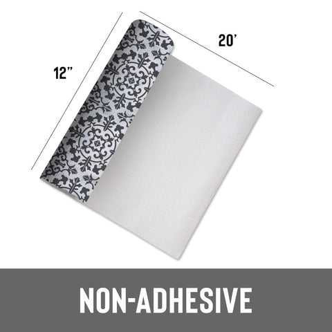 Con-Tact Grip Prints, diseño Carrara Carbón, protege estantes con acabado decorativo