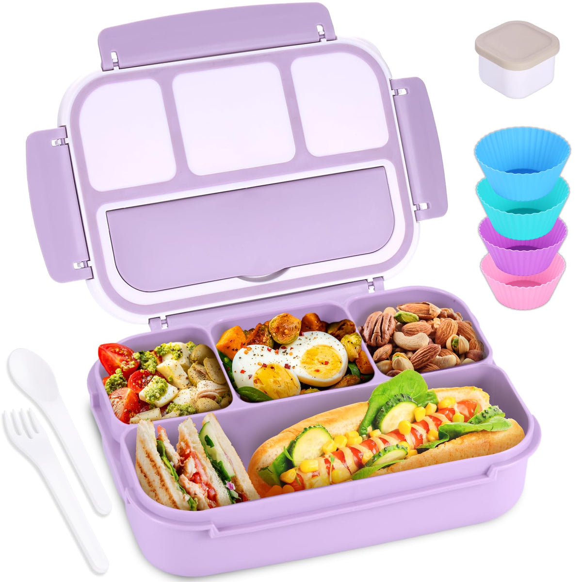 Concha y Tortuga bento lavanda con cuatro compartimentos para comidas equilibradas