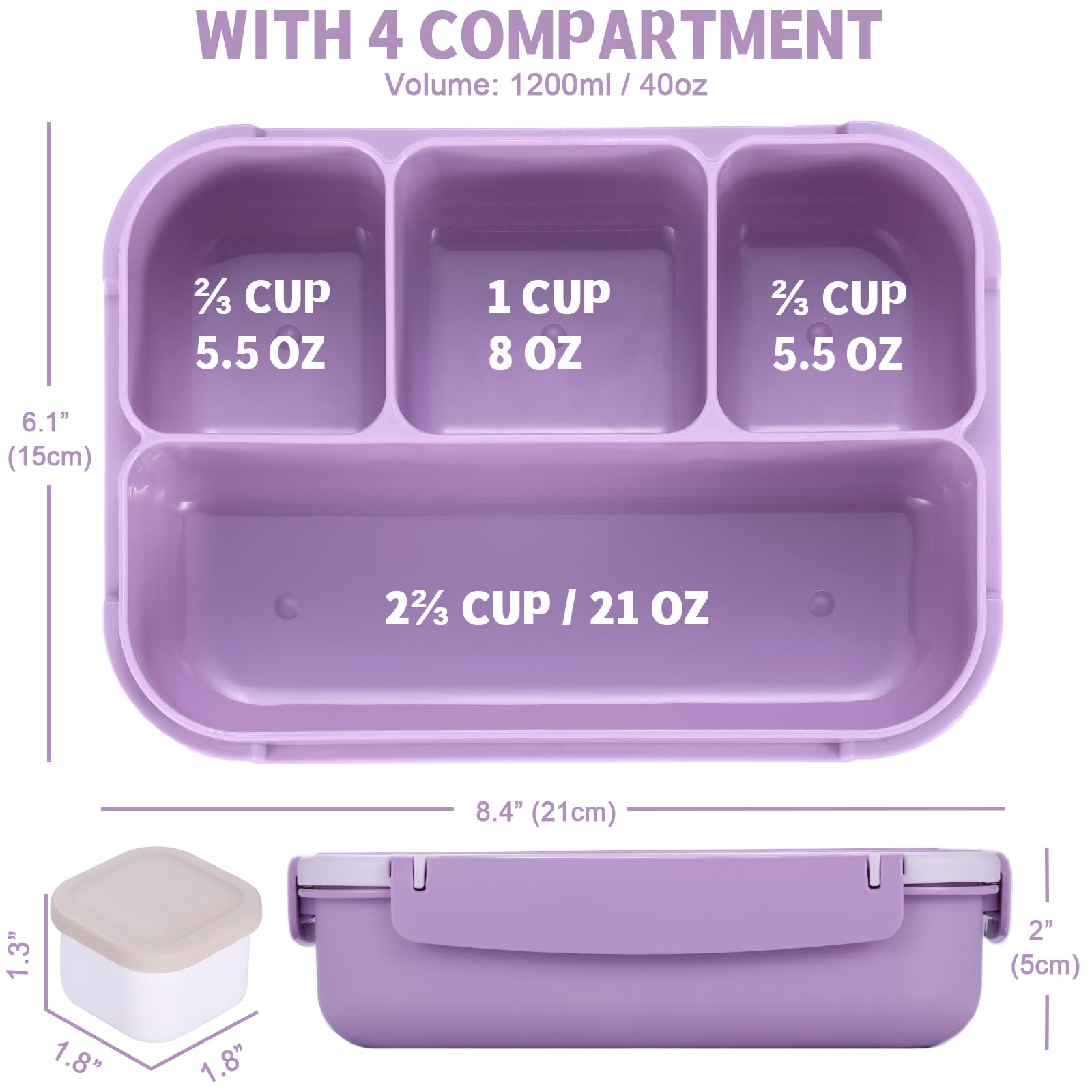 Concha y Tortuga bento lavanda con cuchara para comer cómodo