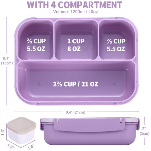 Concha y Tortuga bento lavanda con cuchara para comer cómodo