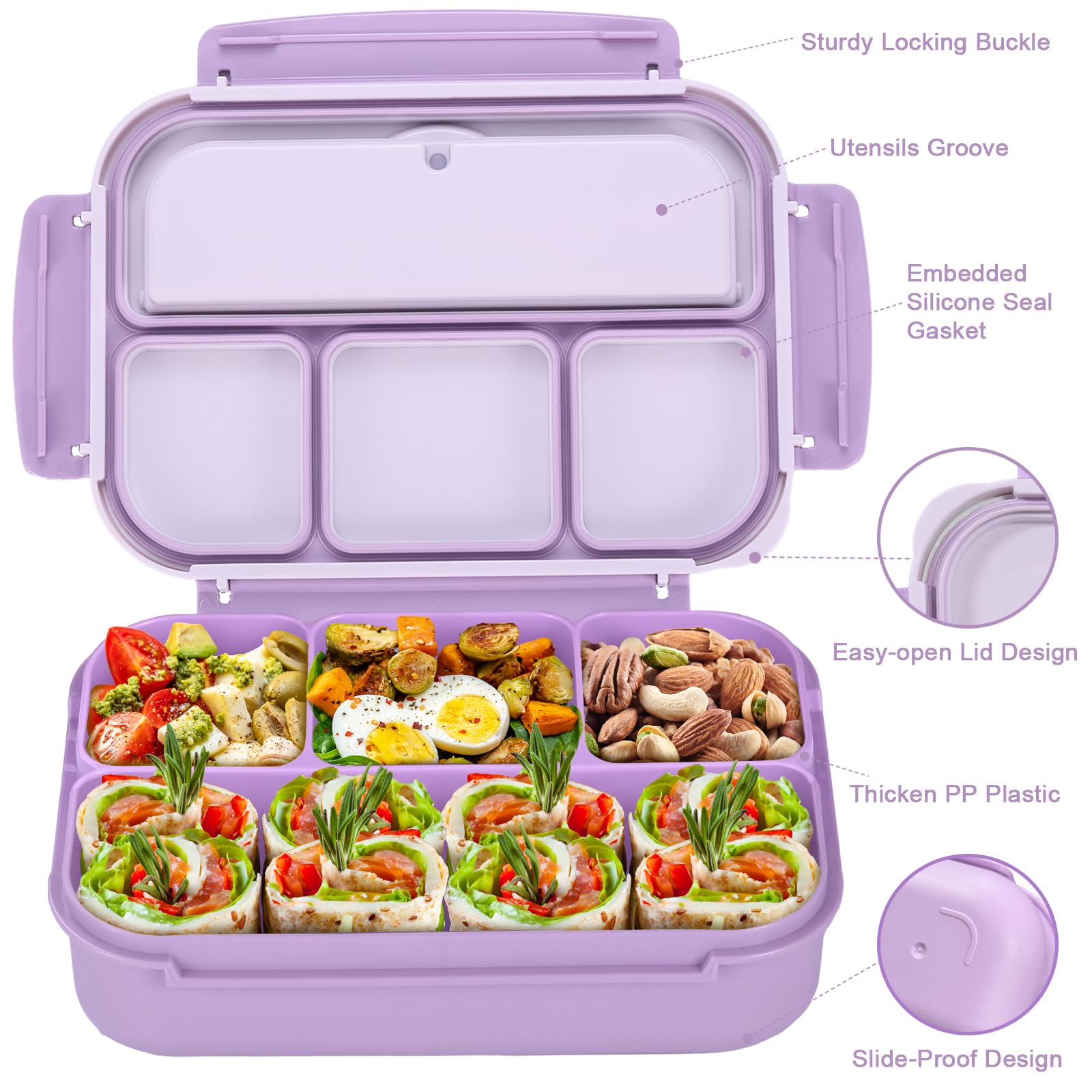 Concha y Tortuga bento lavanda con tenedor para meriendas rápidas