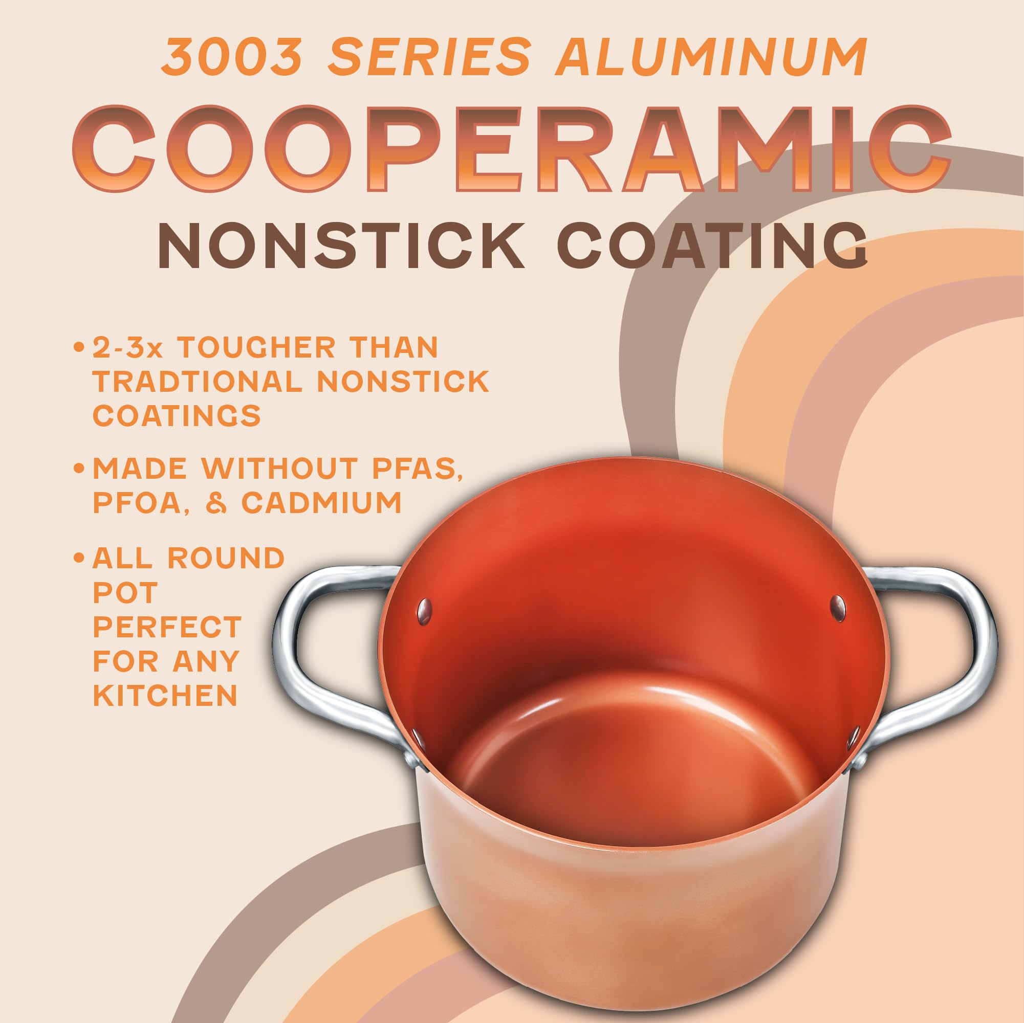 Concord Olla cobre antiadherente 7qt, borde vertido fácil para verter sin goteos.