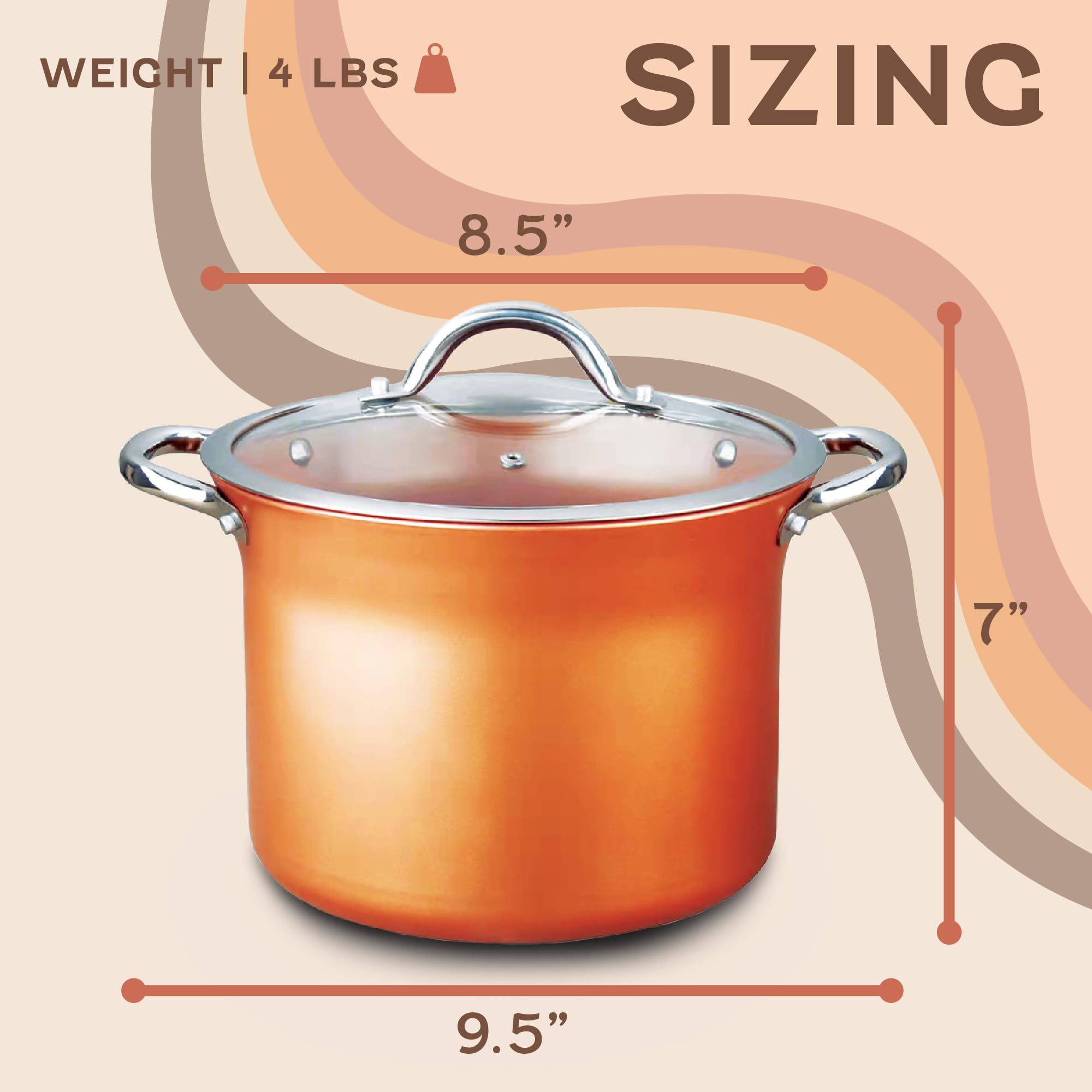 Concord Olla cobre antiadherente 7qt, mango pulido facilita manejo cómodo durante salteados.