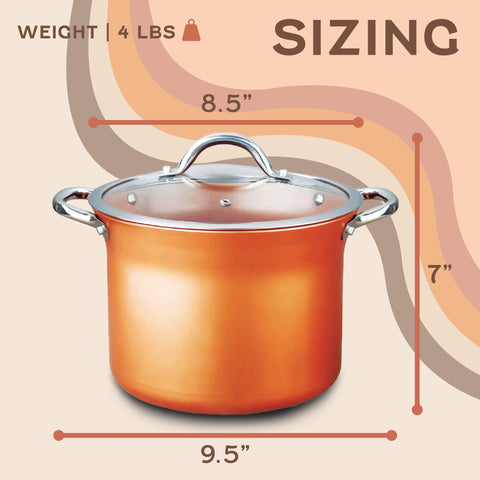 Concord Olla cobre antiadherente 7qt, mango pulido facilita manejo cómodo durante salteados.