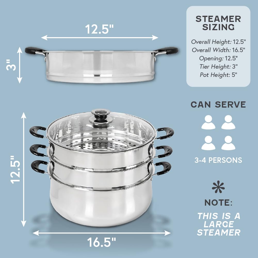 Vaporera Concord 30 cm con bandejas intercambiables para arroz y bolitas de masa.