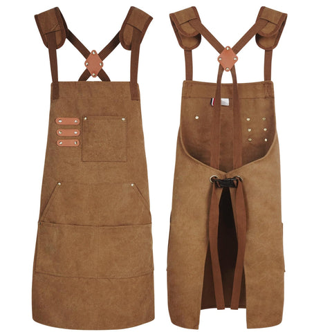 Delantal conda-chef-apron con correa cruzada para distribución de peso.