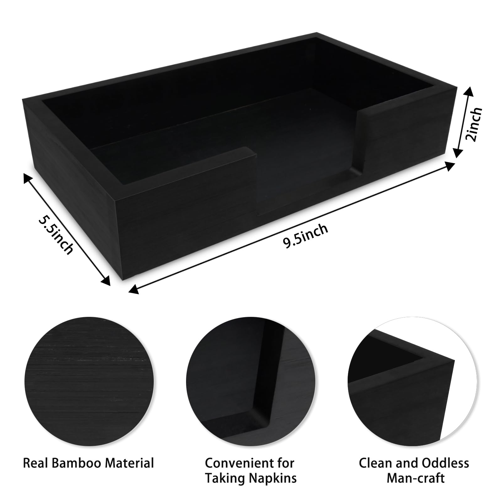 Conglow bandeja-servilletas negro bambú diseño moderno para la encimera.