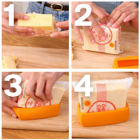 Conjunto de cuatro abrazadores de queso para organización y ahorro de espacio.