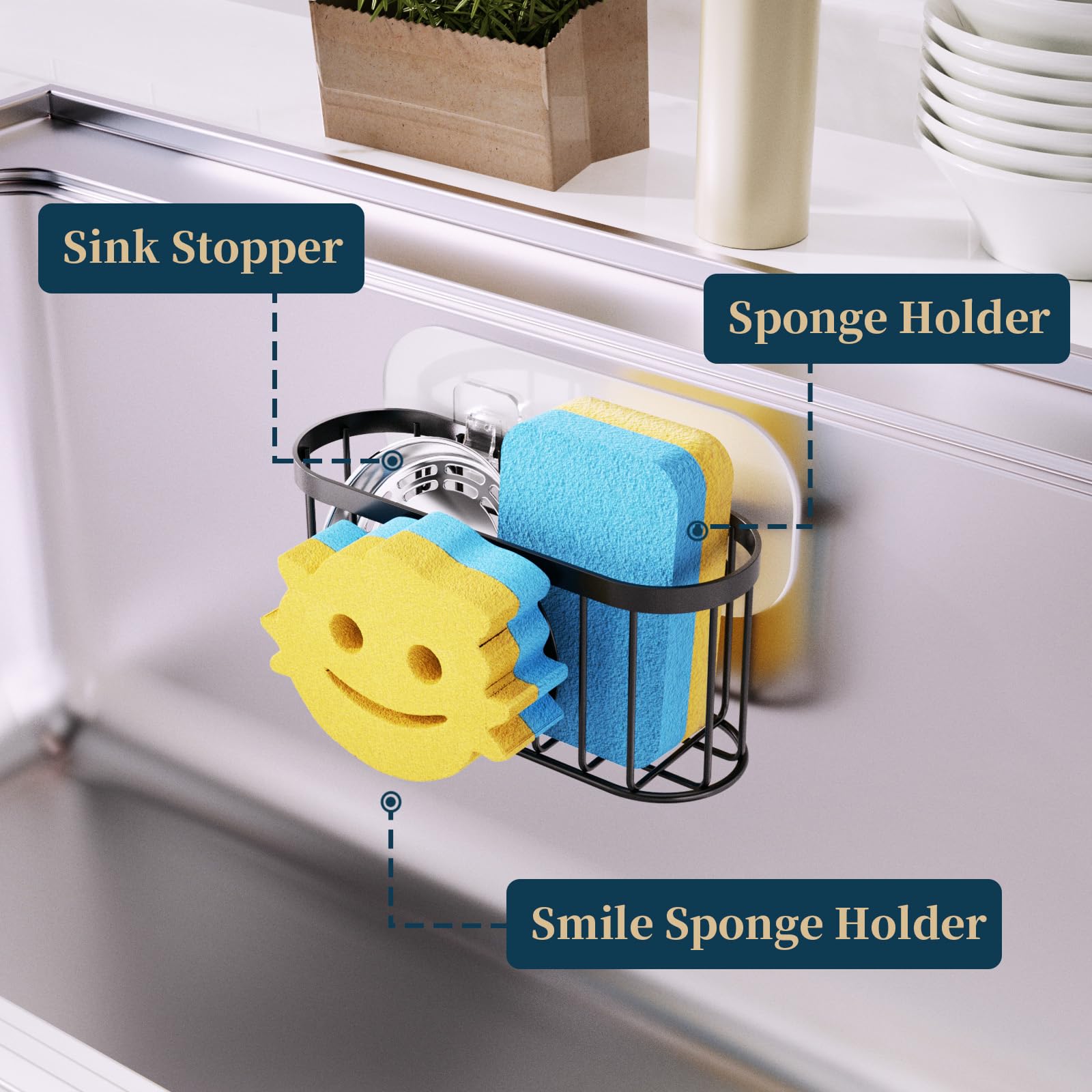 Consumest porta-esponjas sonrisa, soporte para esponja y cepillos en un solo accesorio