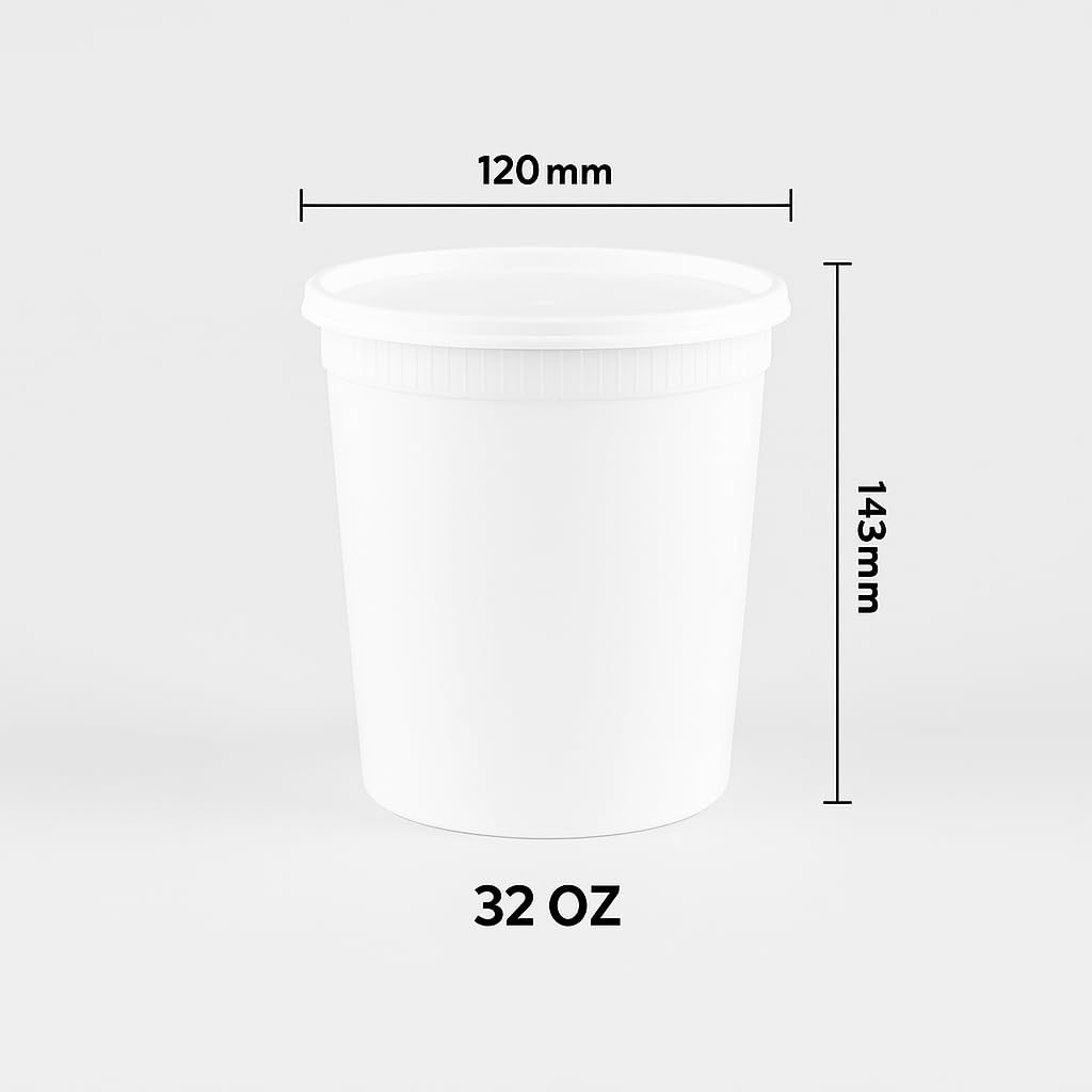Contenedores transparentes de 32oz para ver el contenido sin abrir.