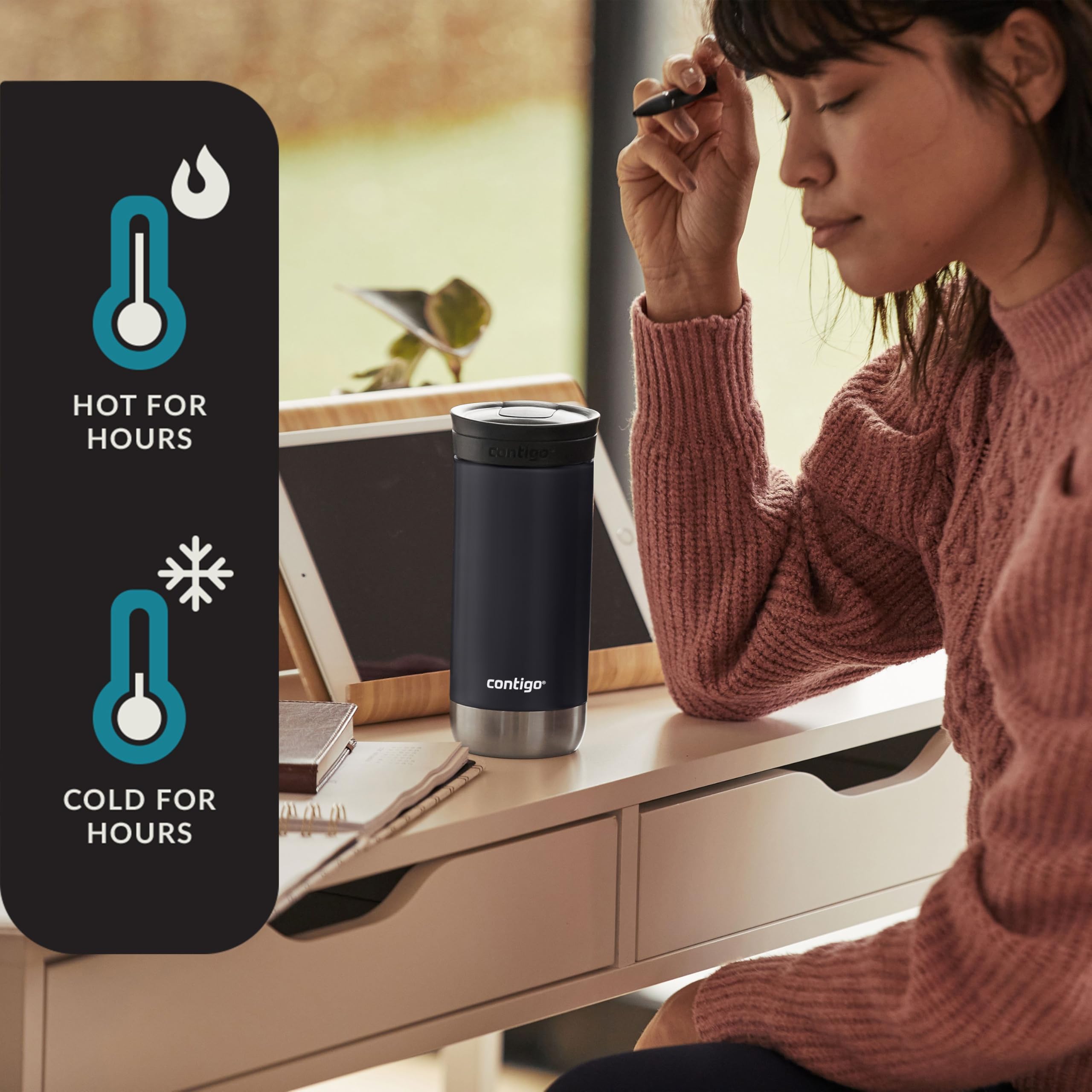 Contigo Huron, bebida con una mano para mayor conveniencia durante el viaje.