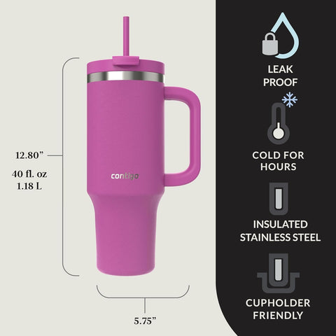 Contigo Streeterville 40oz, tapa multifunción con pajilla para beber con o sin sorbo.