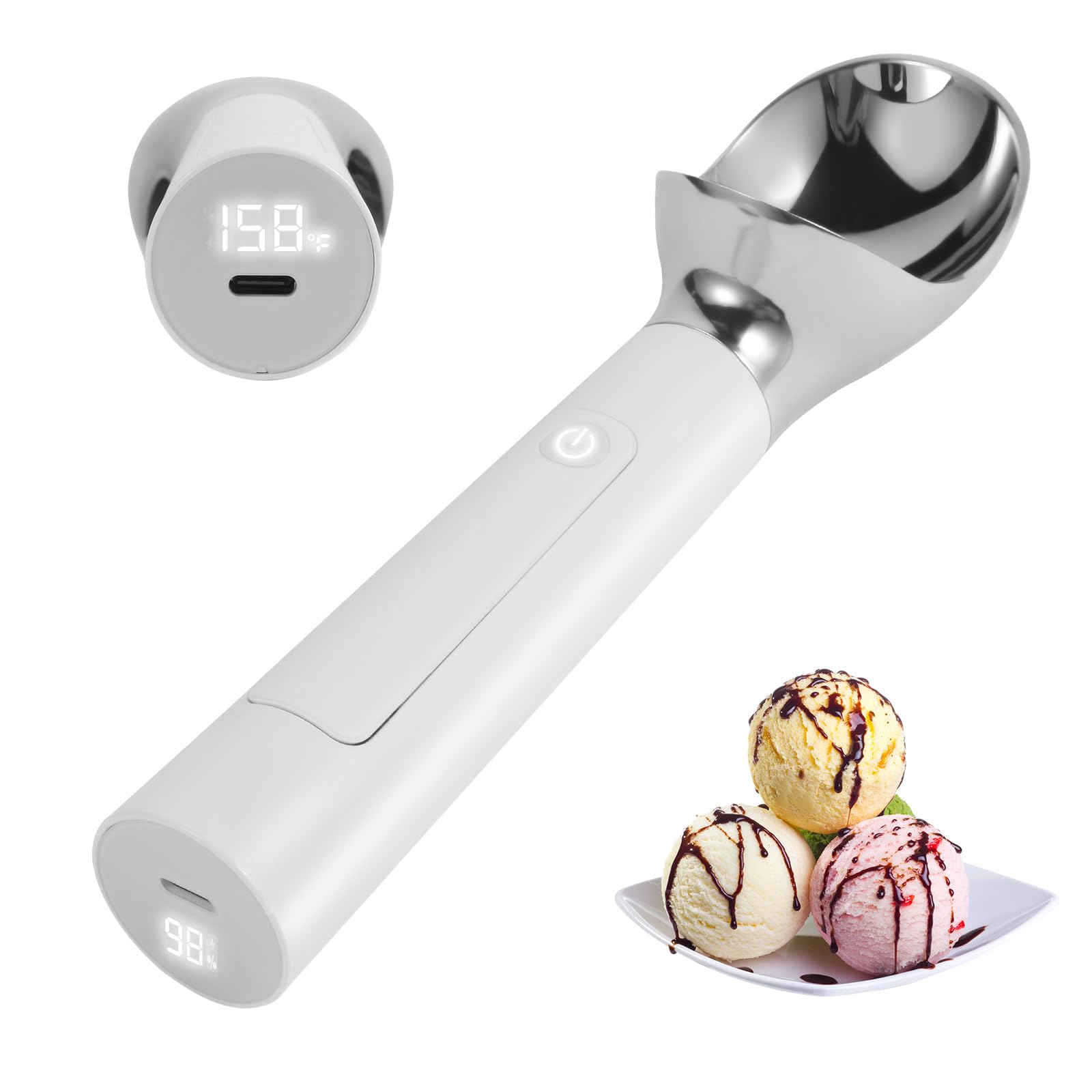 Cuchara de helado Contrybox calentada con pantalla, sirve helado duro sin esperas.