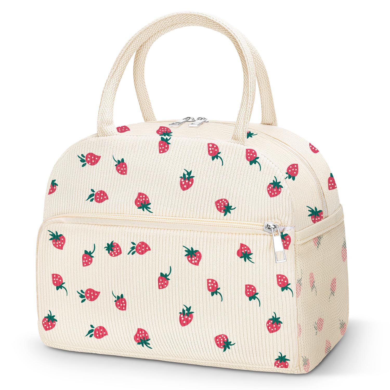 Coobiiya bolsa almuerzo de pana con diseño fresa, ideal para mantener la comida fresca.