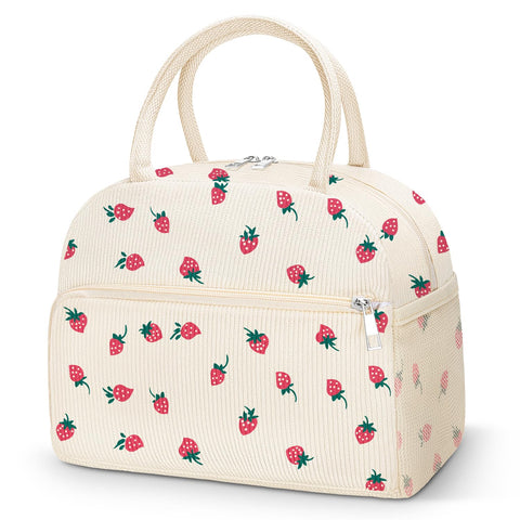Coobiiya bolsa almuerzo de pana con diseño fresa, ideal para mantener la comida fresca.