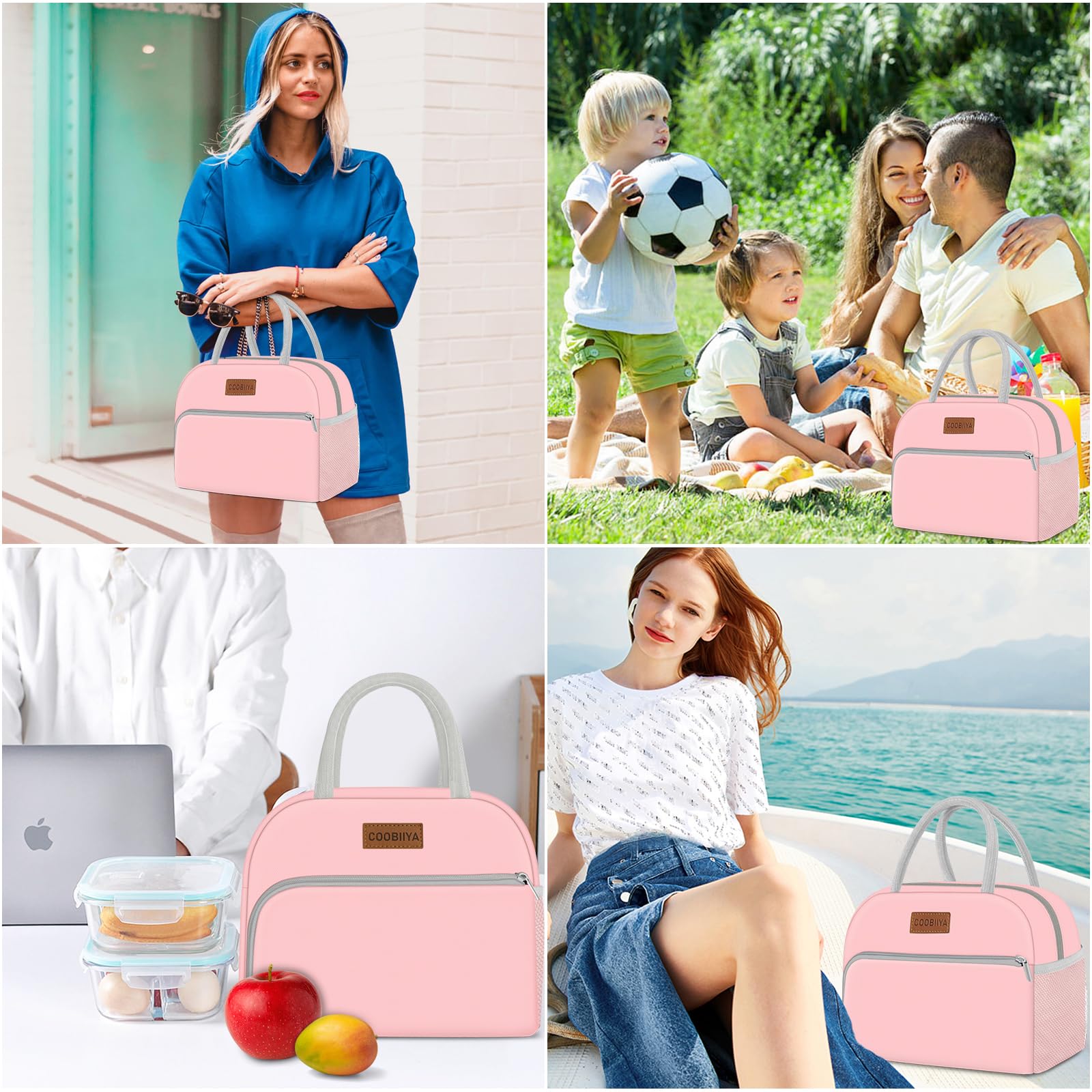 Coobiiya bolsa de almuerzo rosa, capacidad de 10 litros para comidas completas.