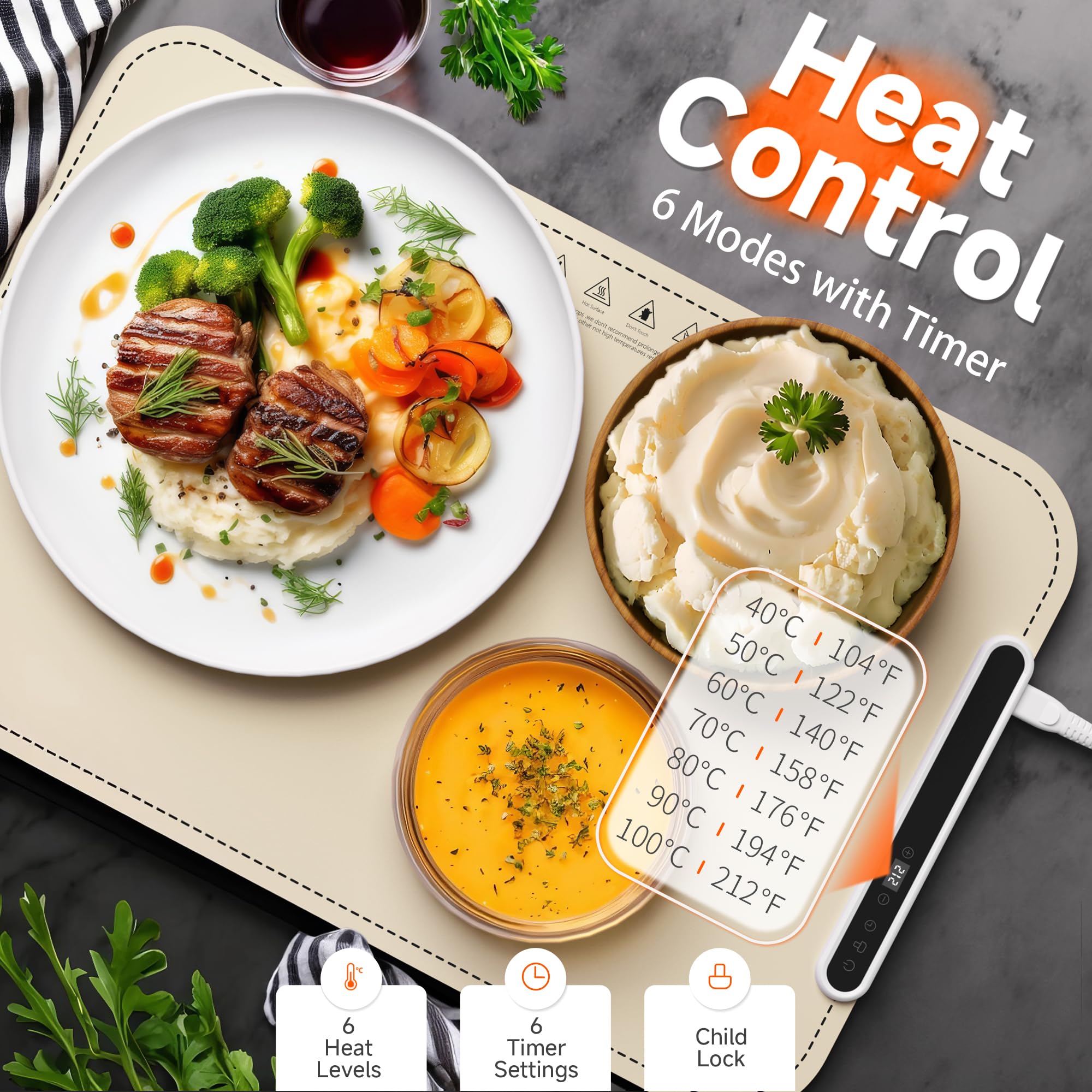 COODAM Manta Caliente para Alimentos: superficie completa permite mantener platos tibios de forma constante