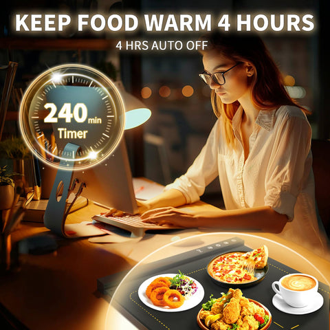 COODAM Manta Calentadora: uso en mesa para mantener aperitivos templados durante la comida.
