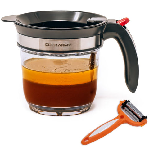 Cook Army separador de grasa de 4 tazas con vertido suave para menos grasa.