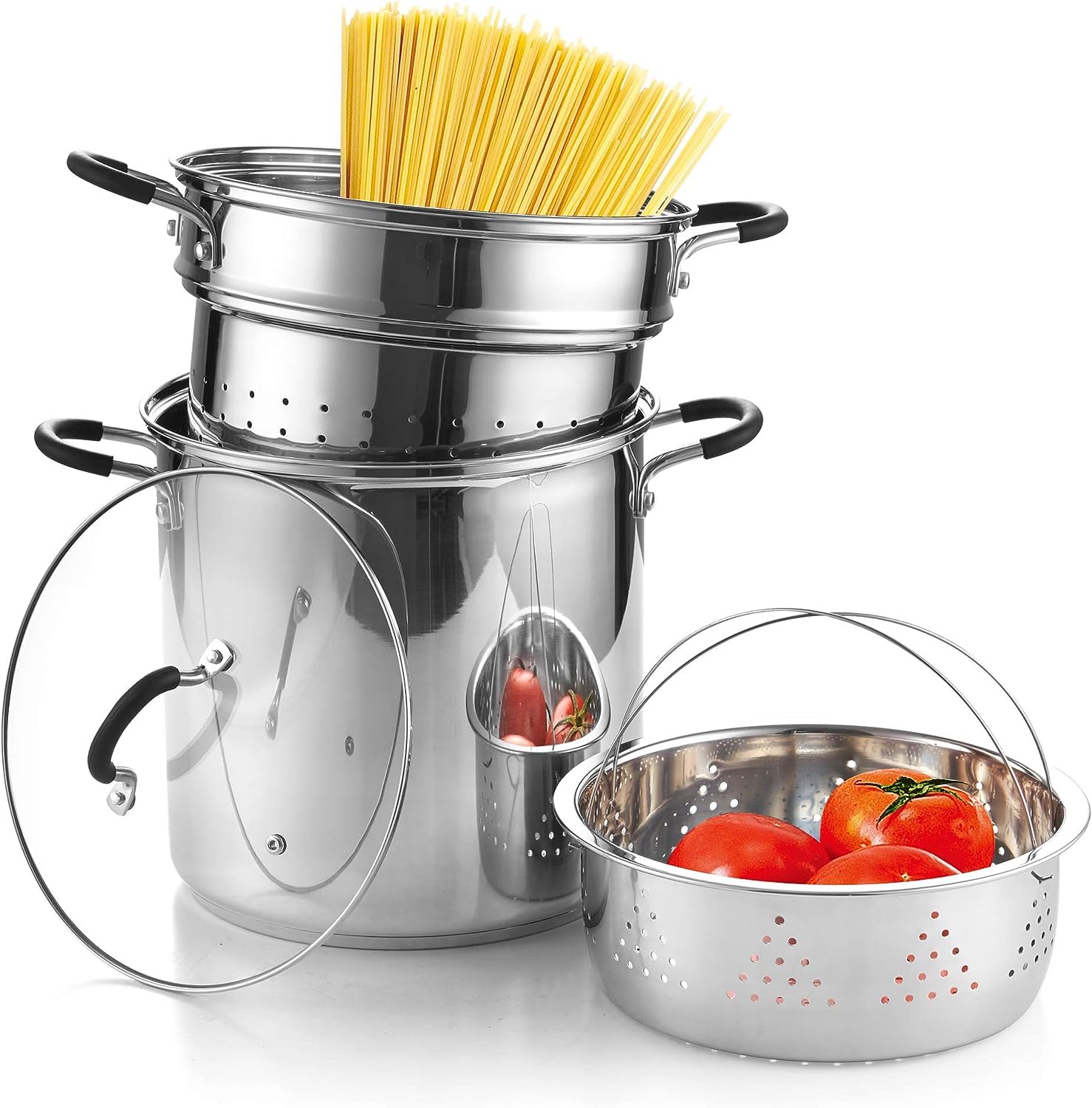 Cook N Home 4-piece set de olla para pasta: cocción eficiente para pasta grande