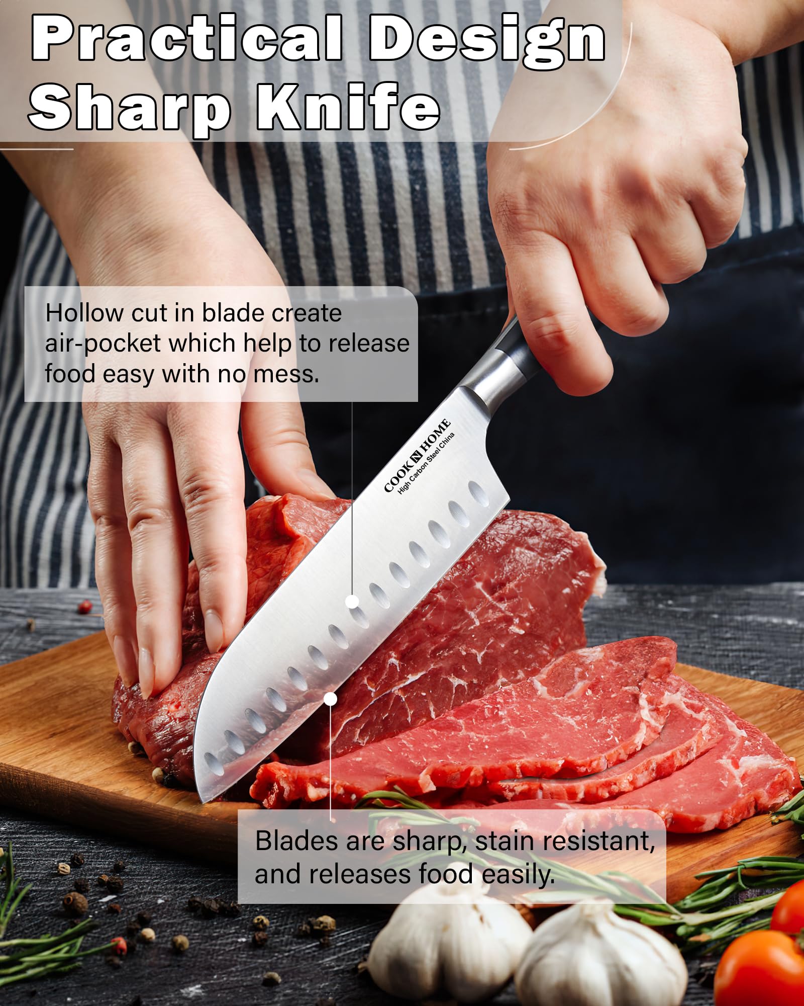 Cuchillo Santoku Cook N Home de 7 pulgadas para cortes limpios.