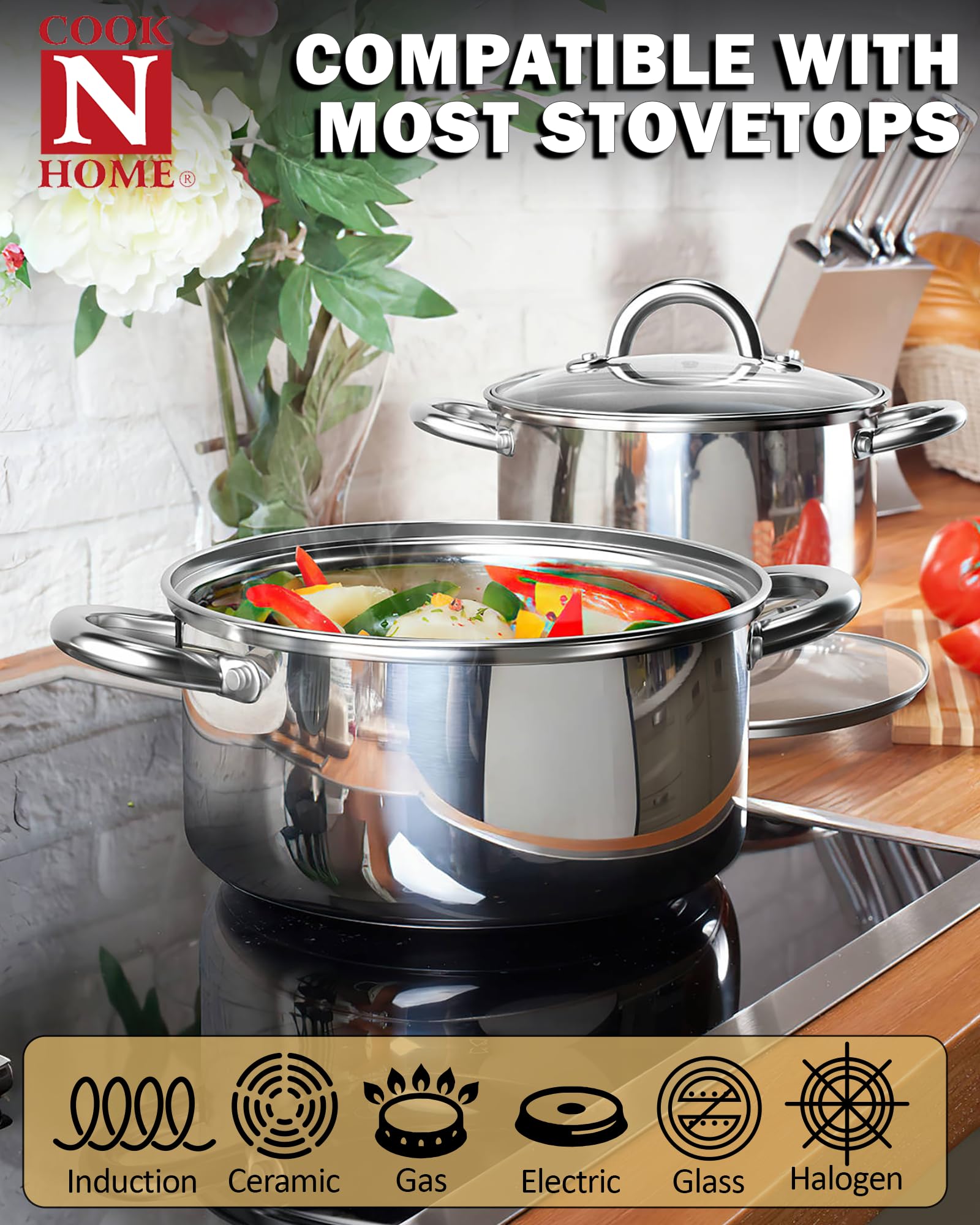 Base con disco de aluminio de la Olla Cook N Home para calentamiento uniforme.