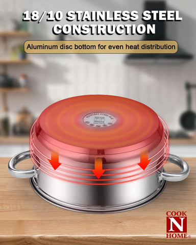 Limpieza fácil de la Olla Cook N Home de acero inoxidable para uso diario.
