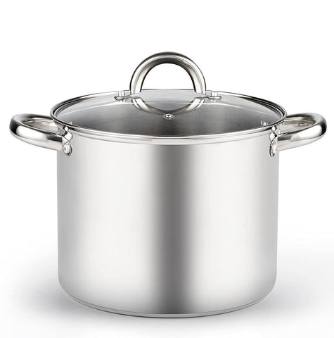 Olla Cook N Home inoxidable de 8 qt con tapa de vidrio para hervir caldos.