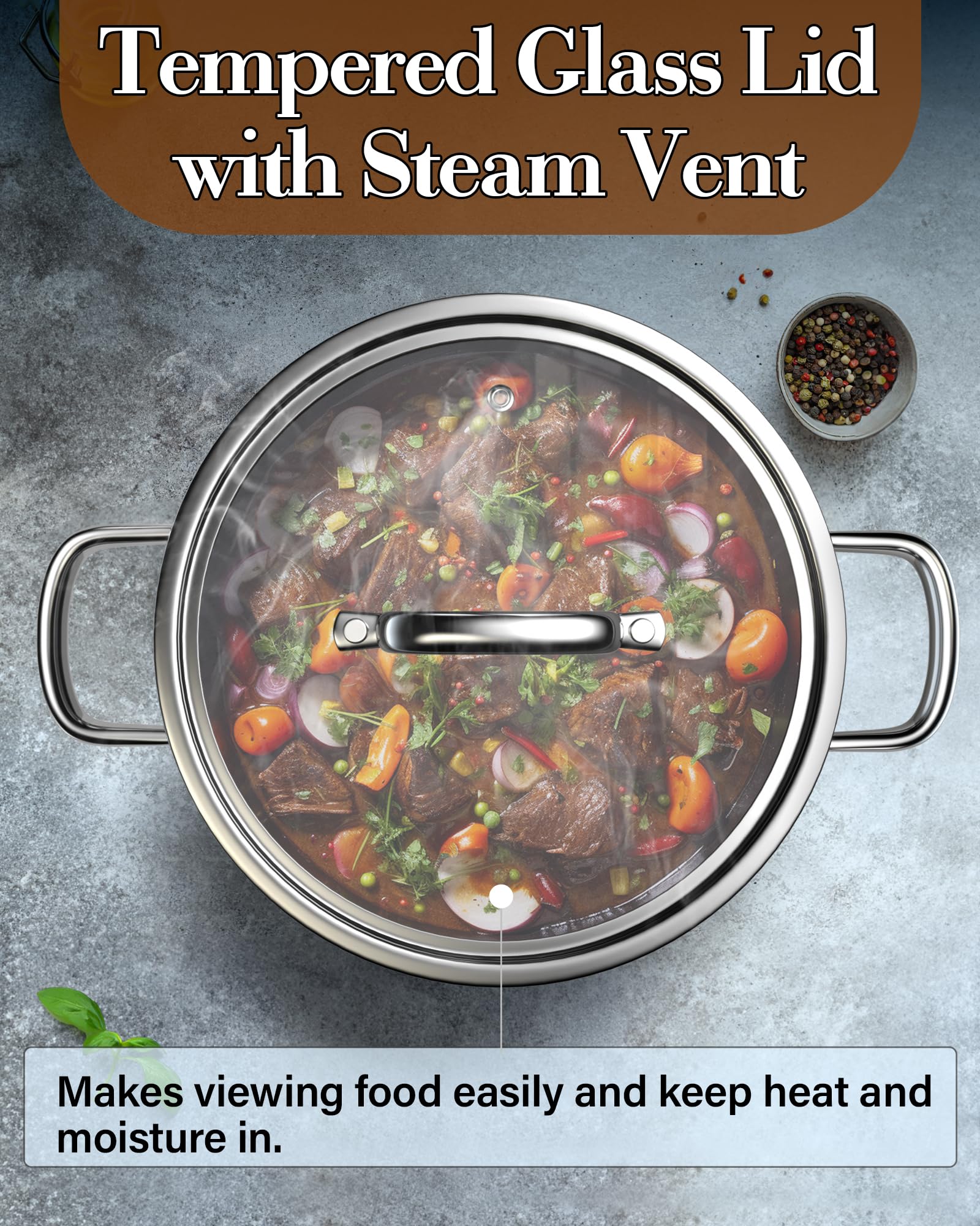 Tapas de vidrio templado de Cook N Home para vigilar la cocción sin perder calor.