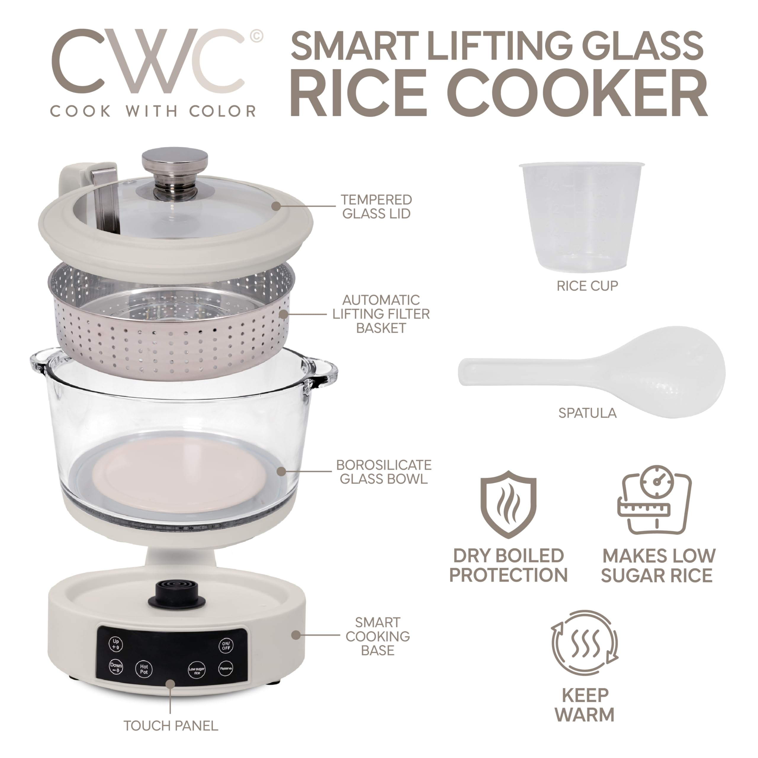 COOK WITH COLOR 3L cesta auto elevada para separación de arroz y agua