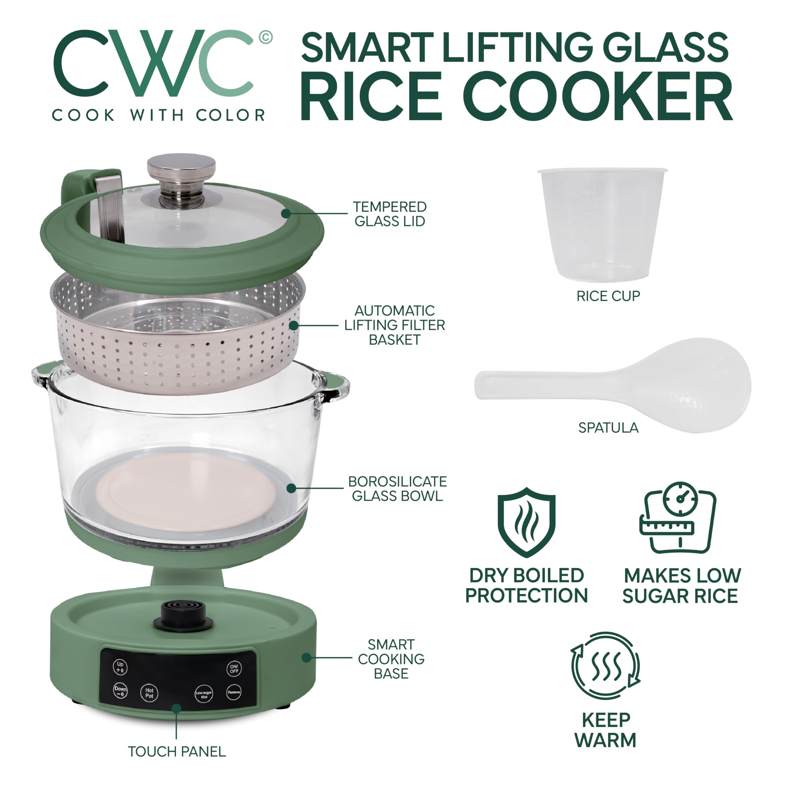 COOK WITH COLOR 3L cesta elevadora automática, separación limpia de arroz y agua