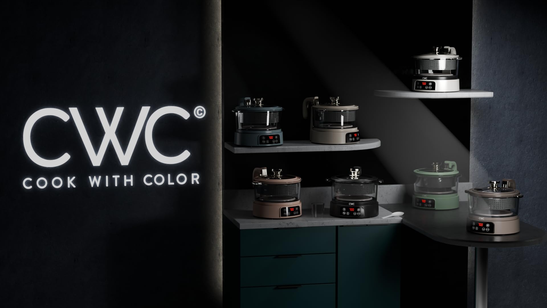 COOK WITH COLOR Accesorios incluidos: espátula y taza medidora para mayor precisión