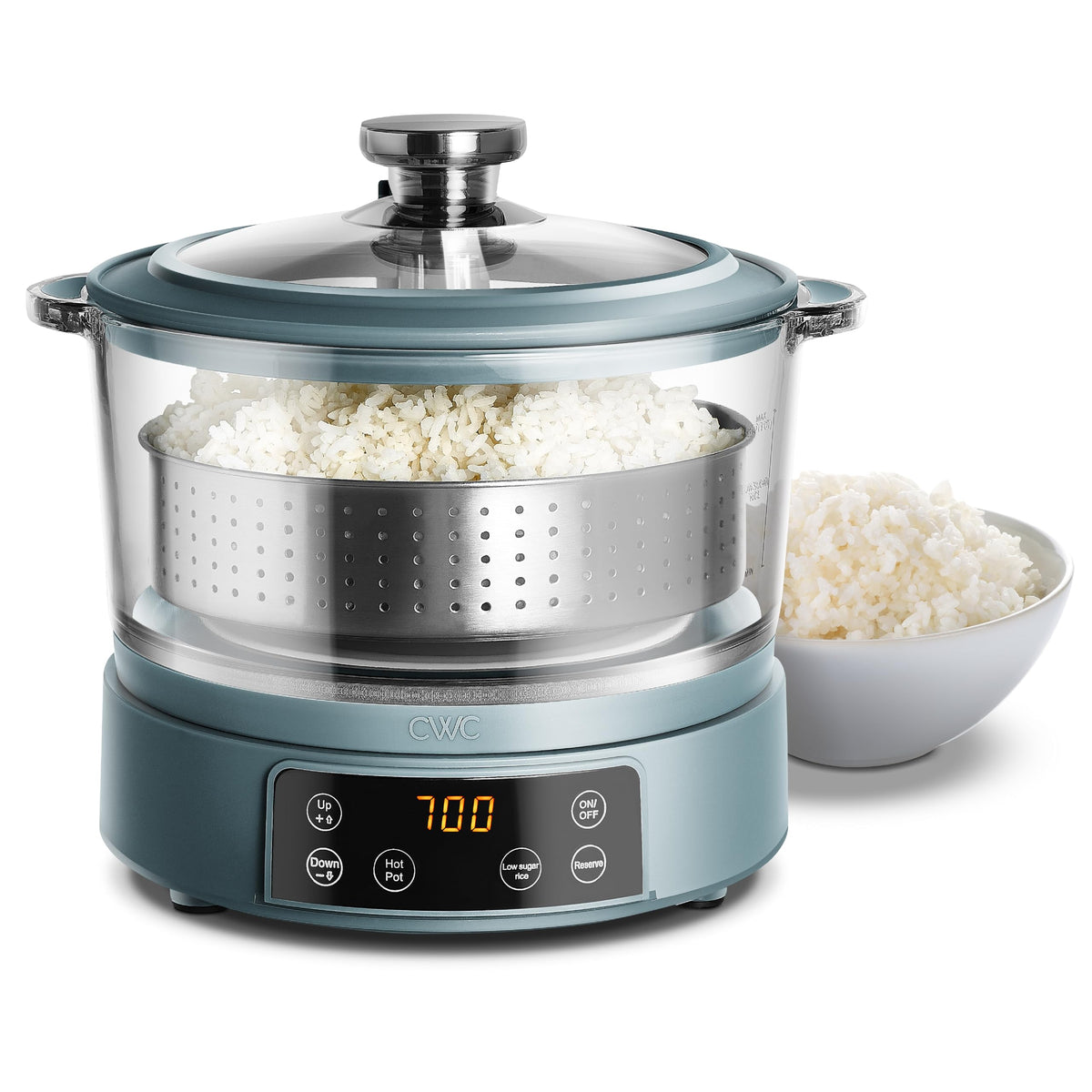 COOK WITH COLOR Olla arrocera mini de cristal frontal, compacto y práctico para cocinas pequeñas