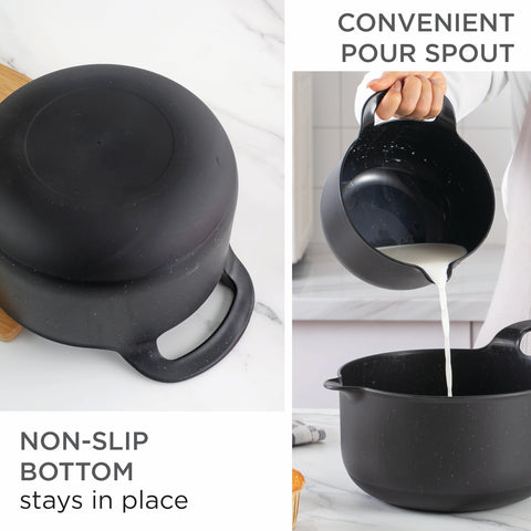 COOK WITH COLOR boles negros moteados con base antideslizante para mayor estabilidad.