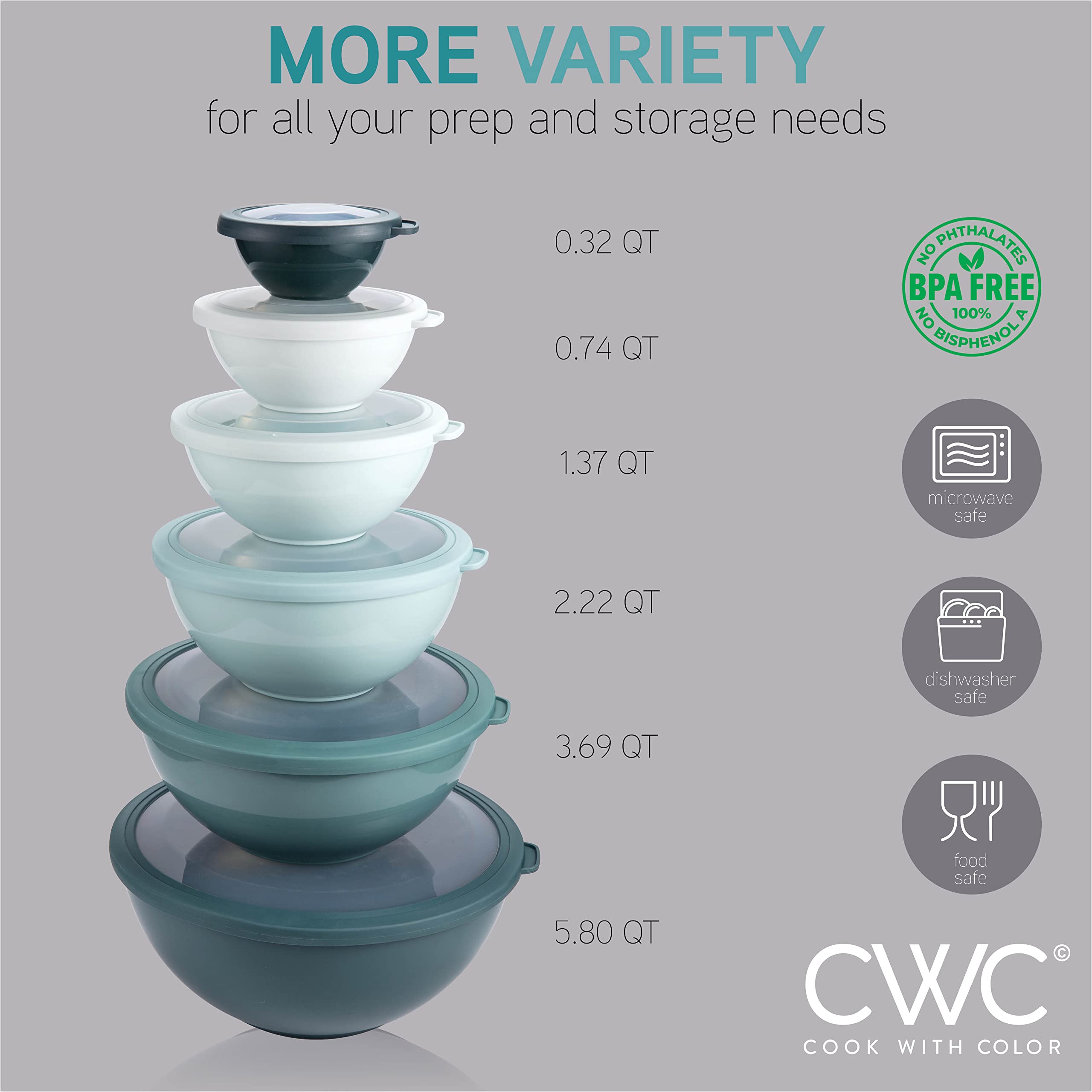 Capacidades variables de COOK WITH COLOR para mezclar y servir.