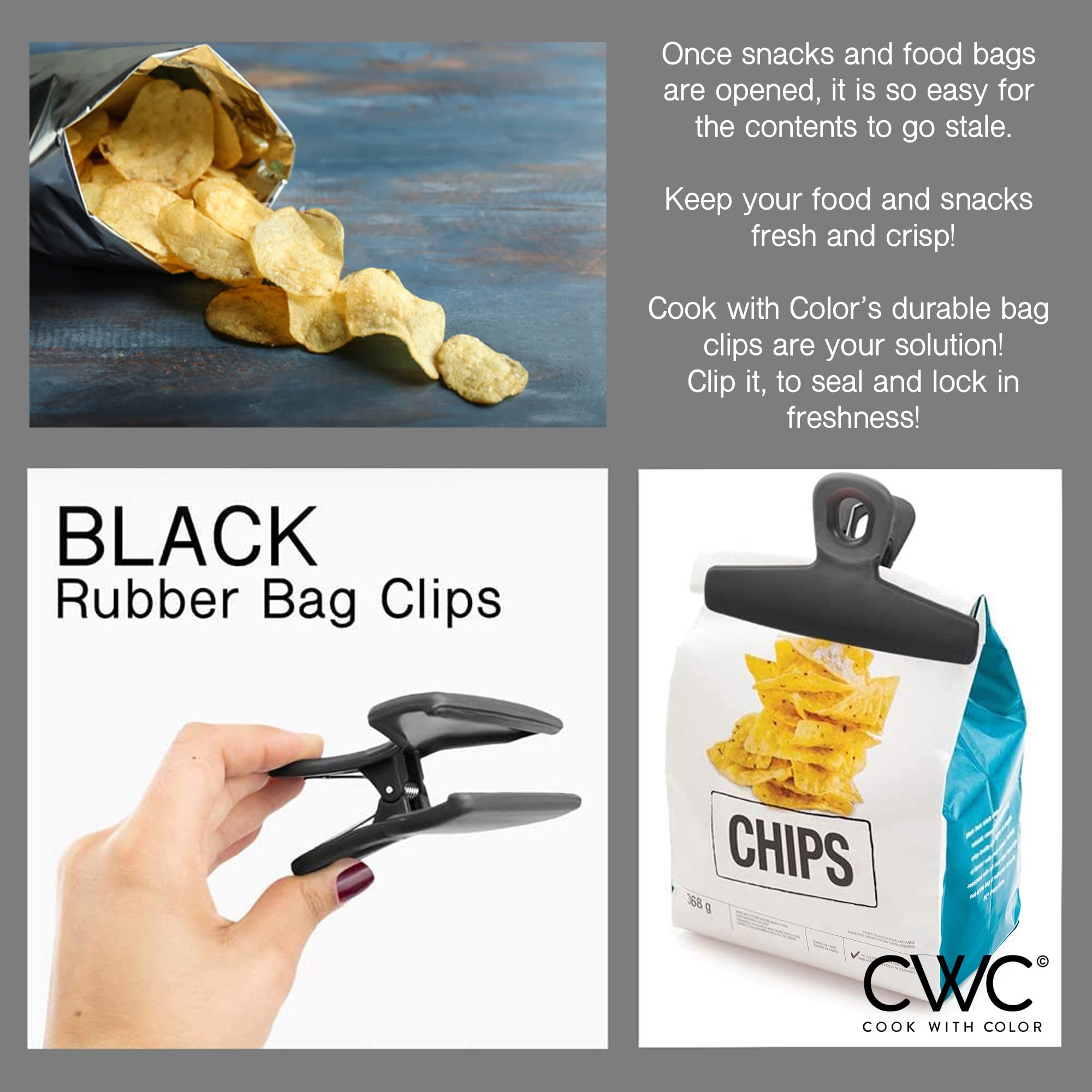COOK WITH COLOR clip resorte fuerte garantiza durabilidad tras uso.