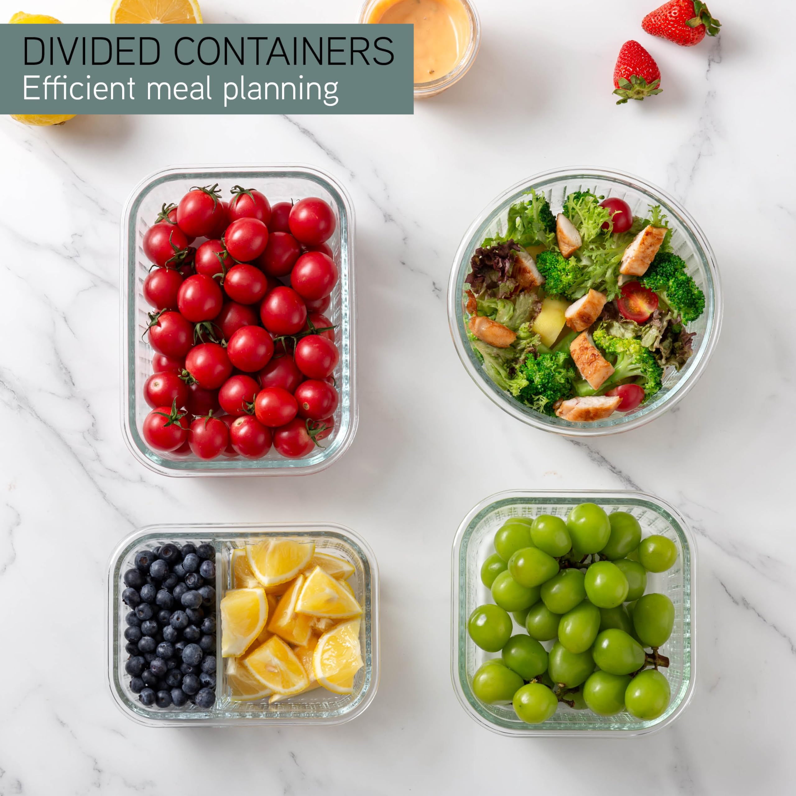 COOK WITH COLOR divisores integrados, mantienen alimentos separados dentro del mismo recipiente.