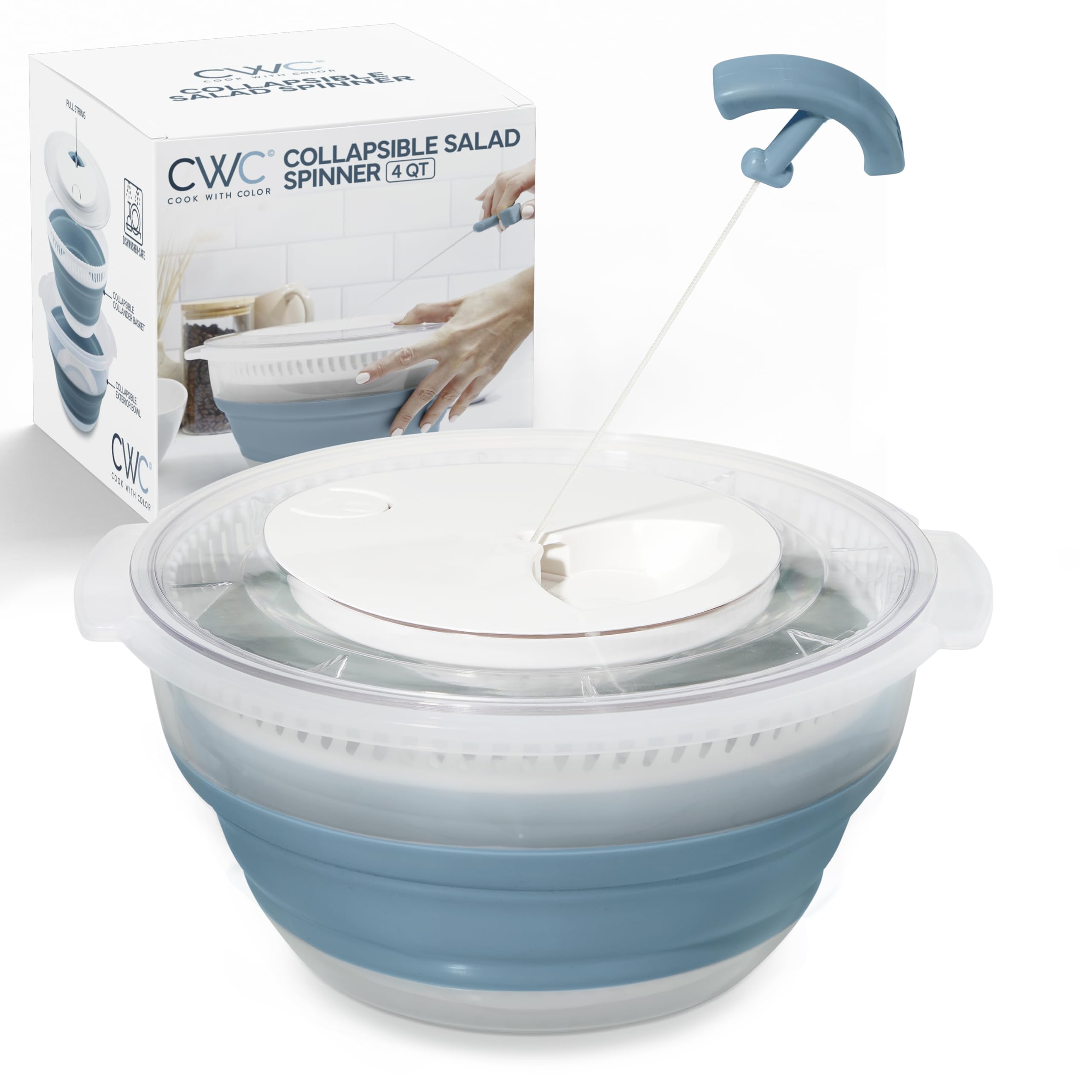 Escurridor de ensalada COOK WITH COLOR azul para 4qt, práctico y cómodo.