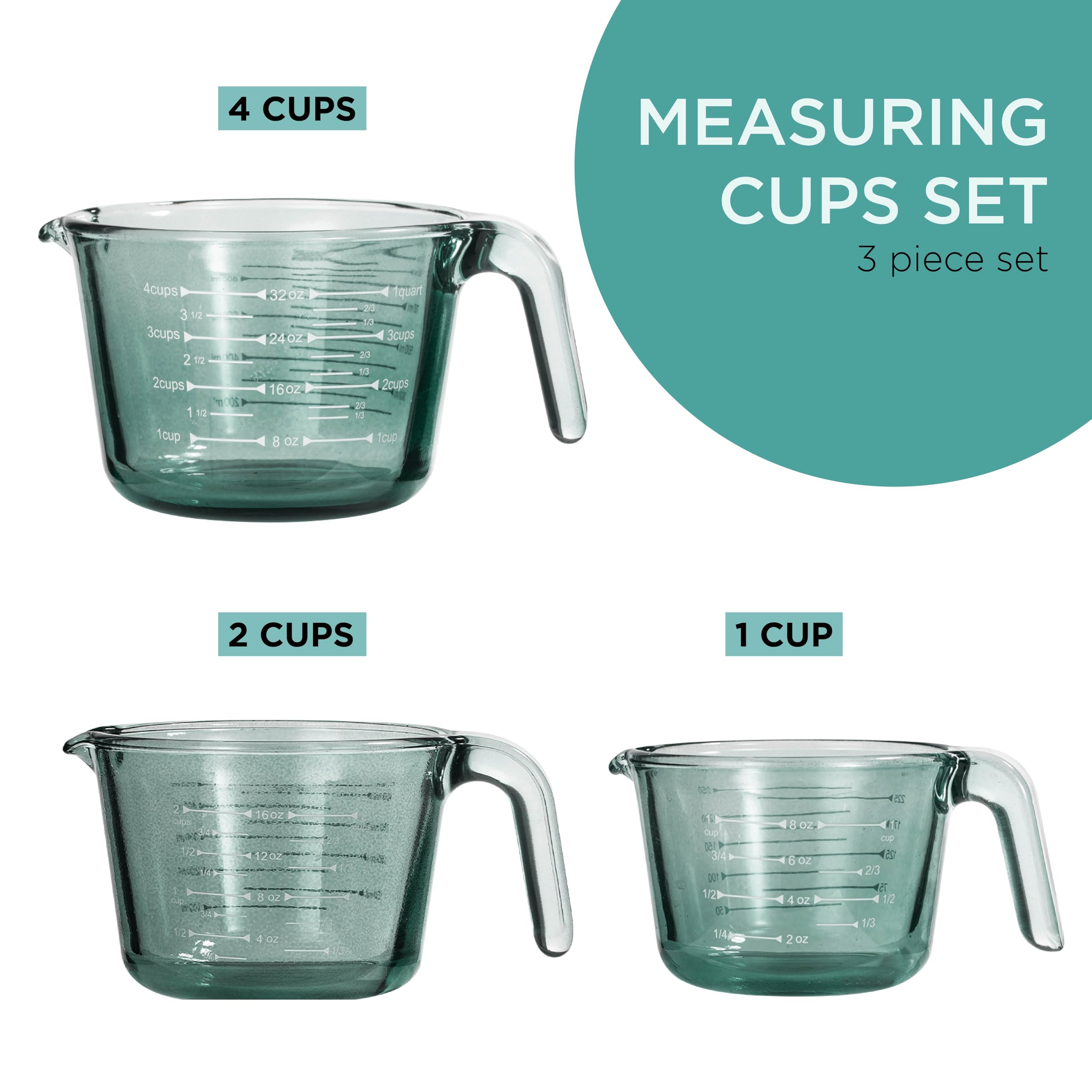 COOK WITH COLOR jarras medidor vidrio 2 tazas con marca legible para recetas