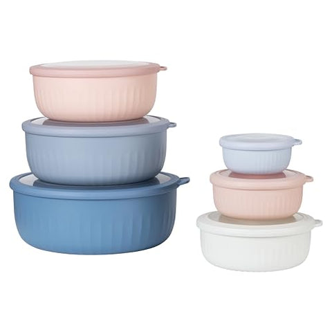 COOK WITH COLOR tazones con tapas rosadas, aptos para mezclar y refrigerar