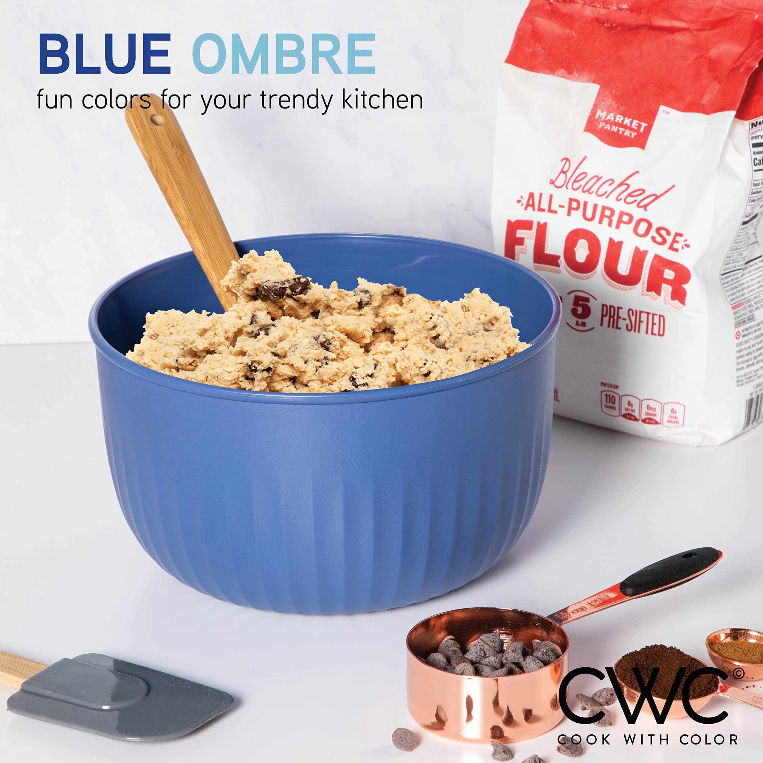 COOK WITH COLOR tazones 38 oz azules con tapas para prep semanal
