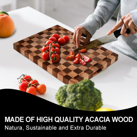 Cookaholic: tabla de acacia con end-grain para mayor durabilidad de la superficie.