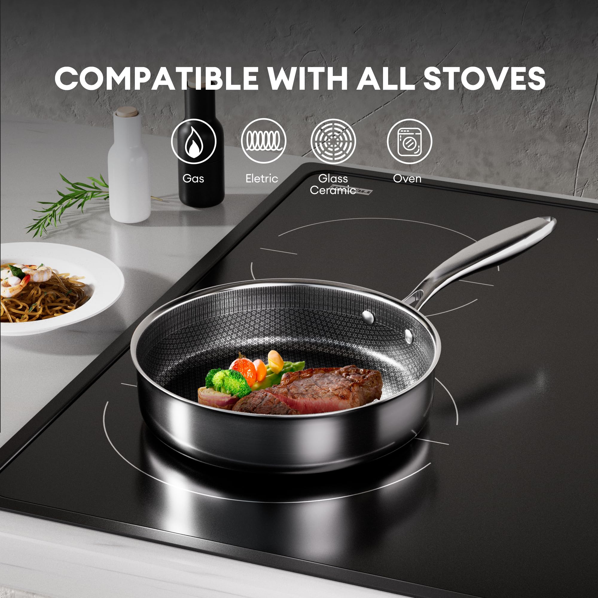 Sartén profunda COOKER KING de 3,6 qt ideal para saltear y freír sin salpicaduras.