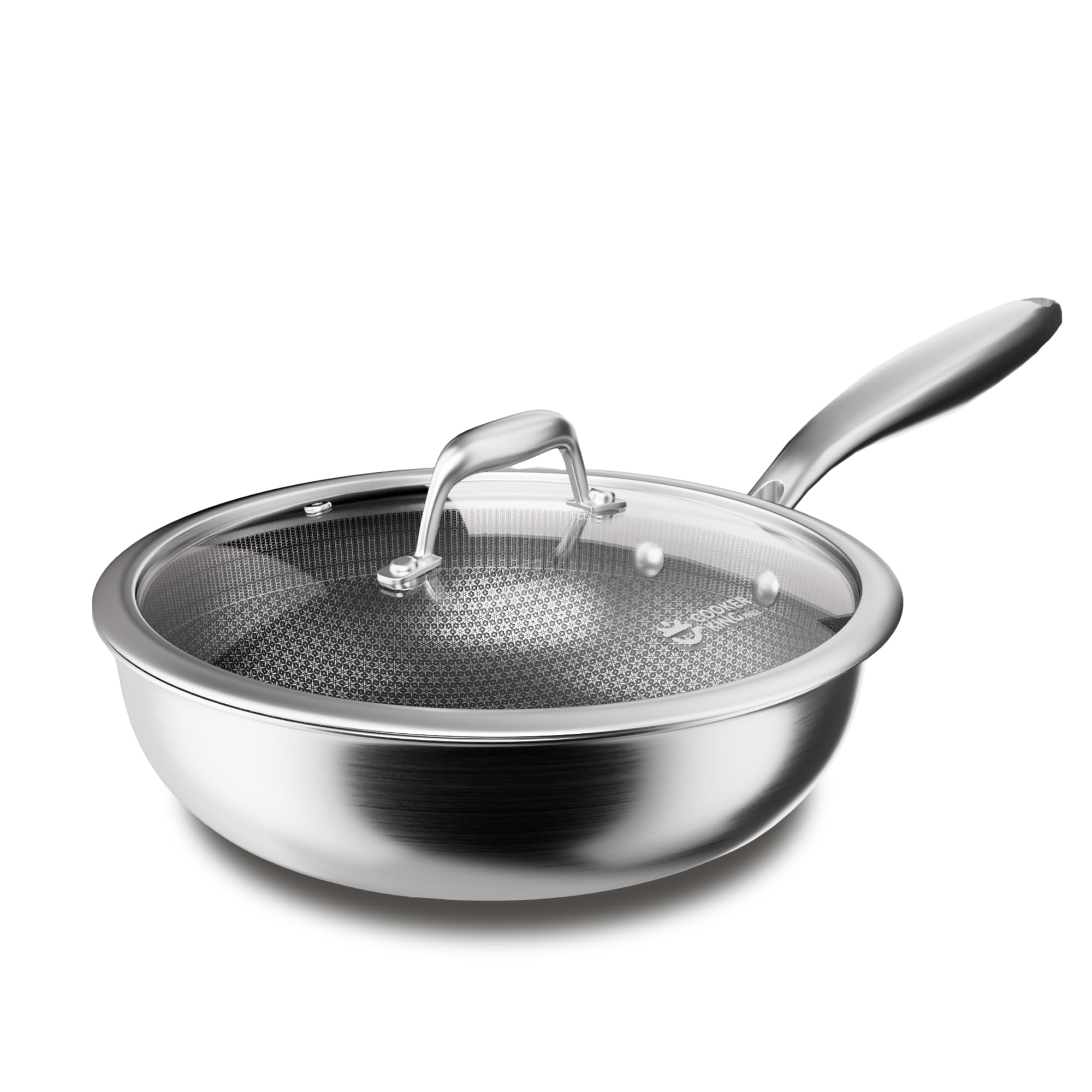 COOKER KING sartén estilo wok con base grabada láser para sabores puros al cocinar.