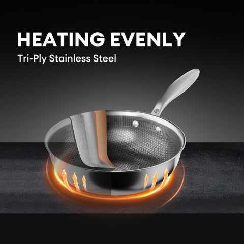 COOKER KING wok con construcción triple de capas para calor uniforme.