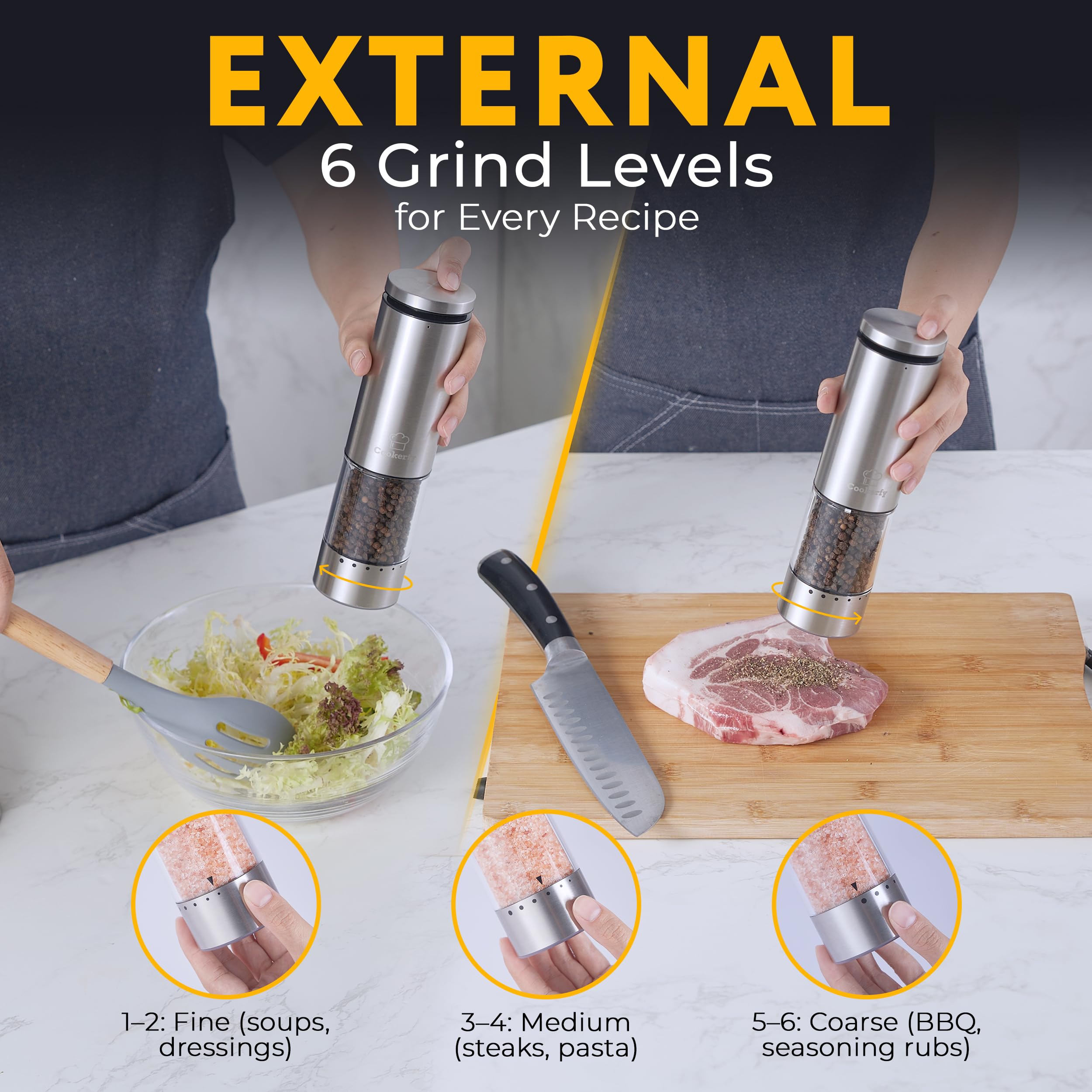 Diseño ergonómico de Cookerfy para un agarre cómodo y control de molienda