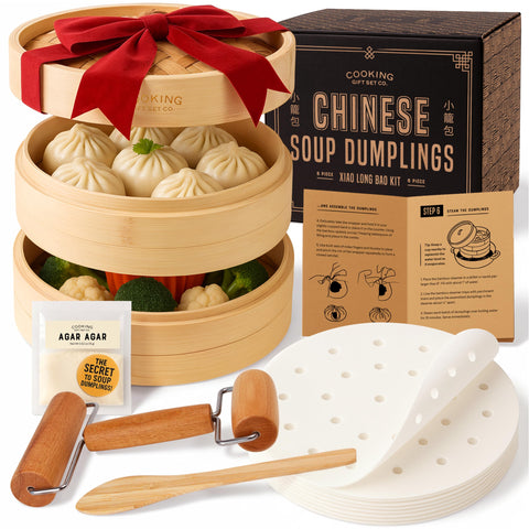 Cesta de vapor de bambú Cooking Gift Set con dos niveles para cocción uniforme.